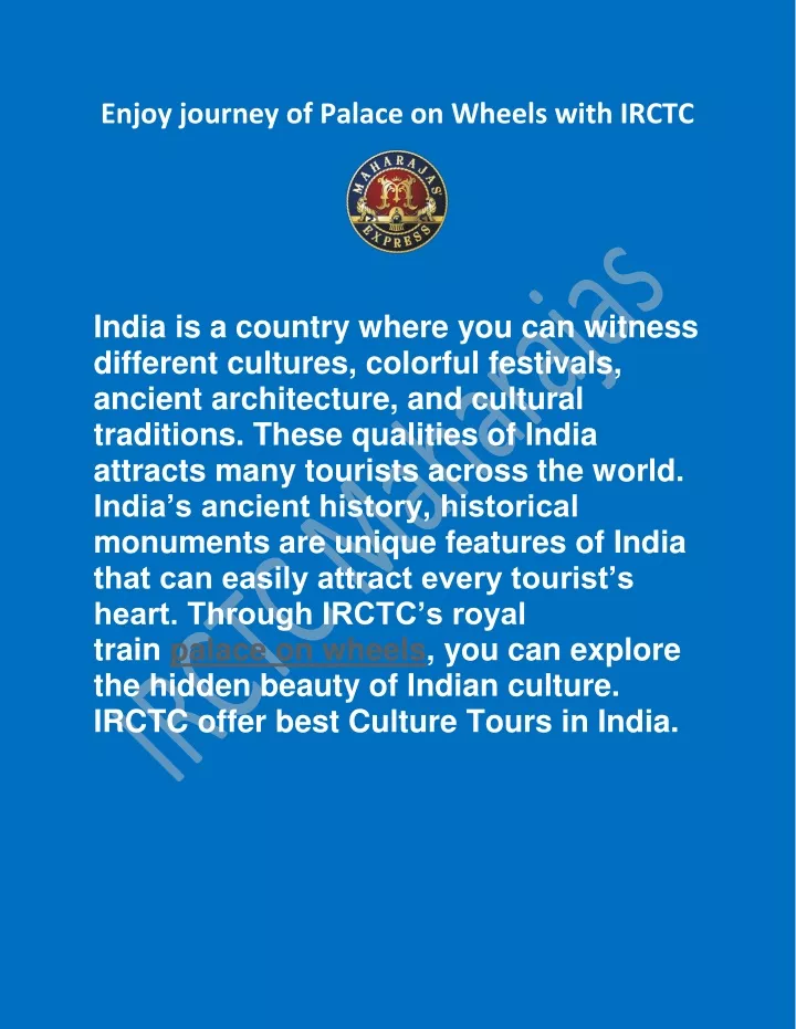 enjoy journey of palace on wheels with irctc
