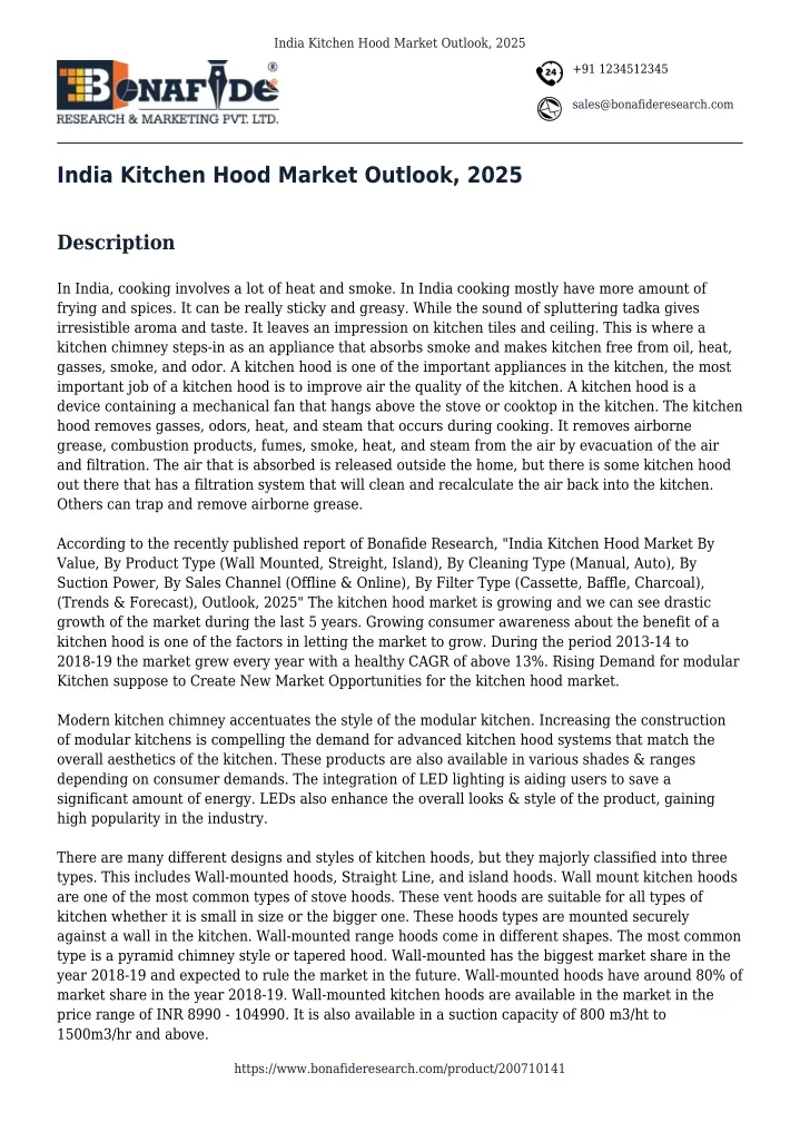 india kitchen hood market outlook 2025