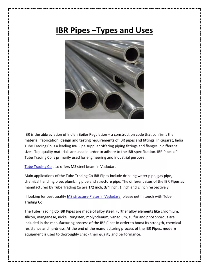 ibr pipes types and uses