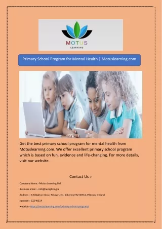 Primary School Program for Mental Health | Motuslearning.com