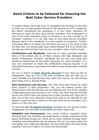some criteria to be followed for ensuring