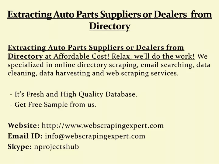 extracting auto parts suppliers or dealers from directory