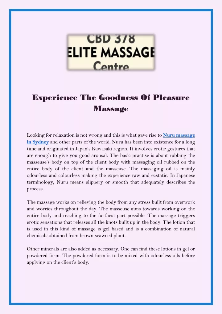 experience the goodness of pleasure massage