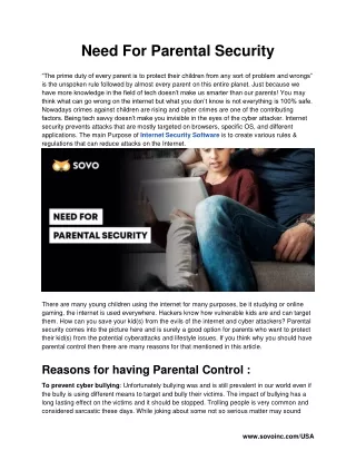 Need For Parental Security