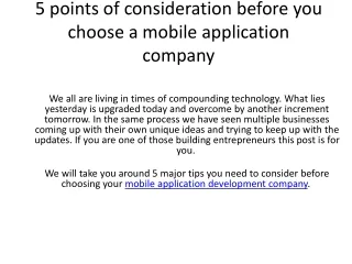 5 points of consideration before you choose a mobile application company