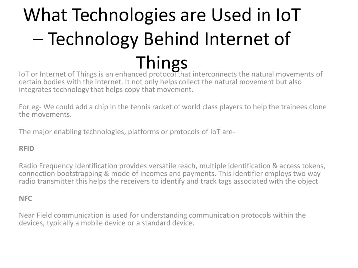 what technologies are used in iot technology behind internet of things