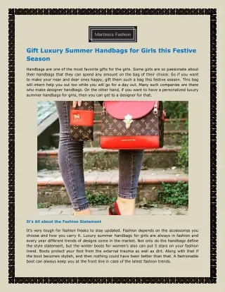 Gift Luxury Summer Handbags for Girls this Festive Season