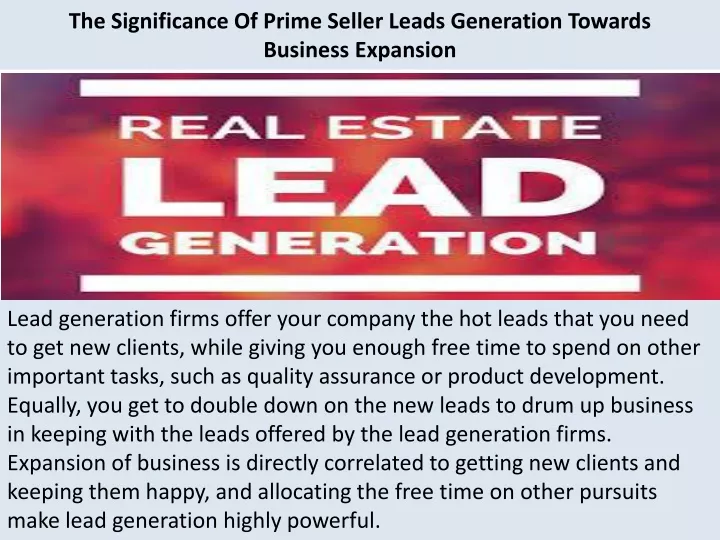 the significance of prime seller leads generation towards business expansion