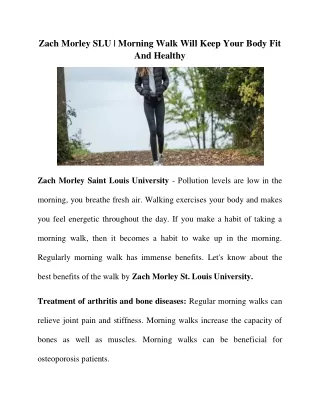 Zach Morley St. Louis University - A presentation on benefits of morning walk