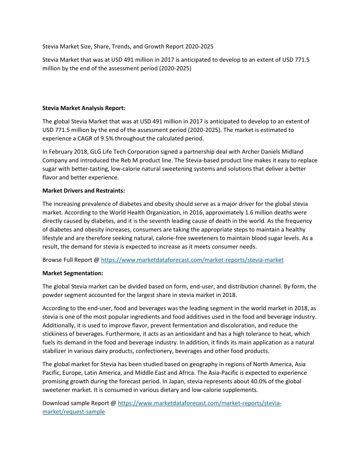 stevia market size share trends and growth report