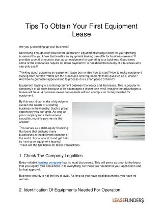 The Ways To Get Equipment Lease