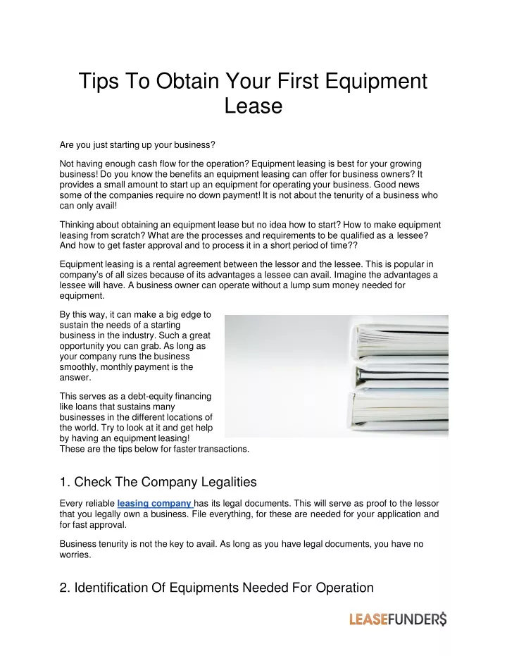 tips to obtain your first equipment lease