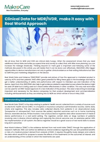 Clinical data for mdr ivdr, make it easy with real world approach