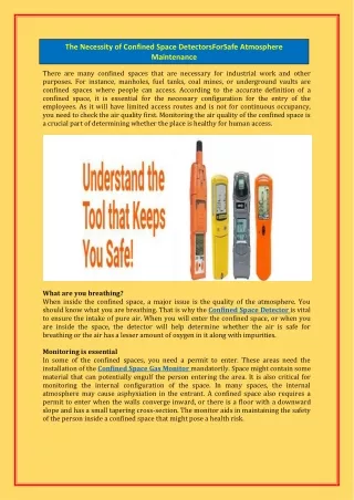 the necessity of confined space detectorsforsafe