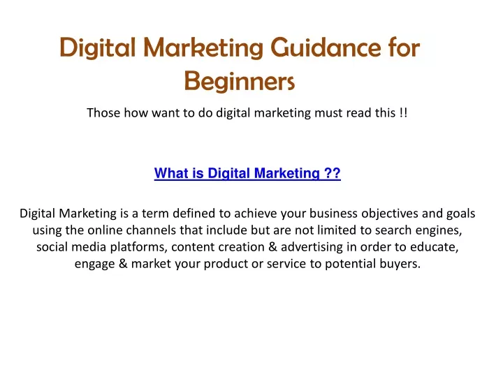 digital marketing guidance for beginners
