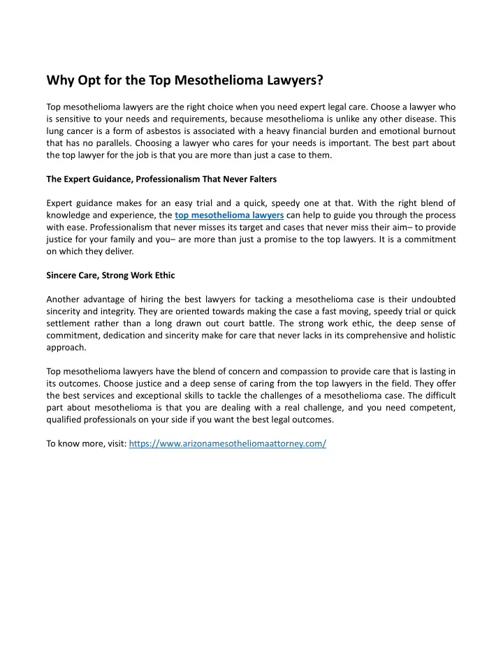 why opt for the top mesothelioma lawyers