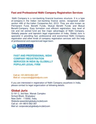 fast and professional nidhi company registration