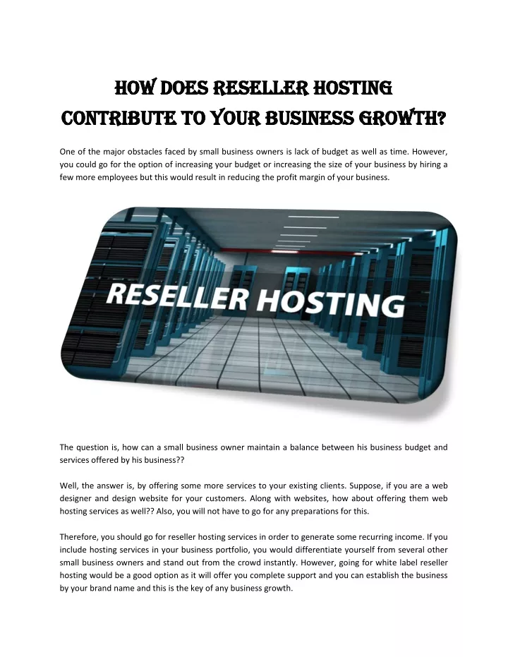 how does reseller hosting how does reseller