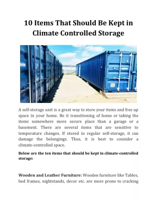 10 Items That Should Be Kept in Climate Controlled Storage