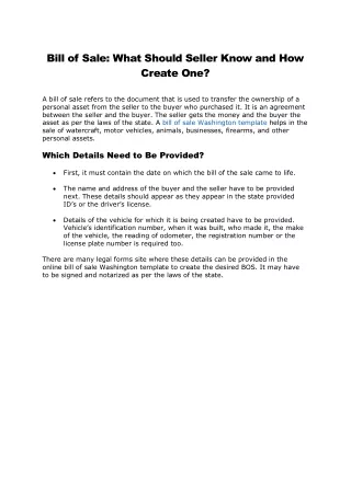 bill of sale what should seller know