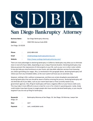 San Diego Bankruptcy Attorney