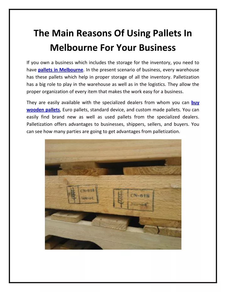 the main reasons of using pallets in melbourne