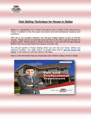 Fast Selling Technique for House in Dallas