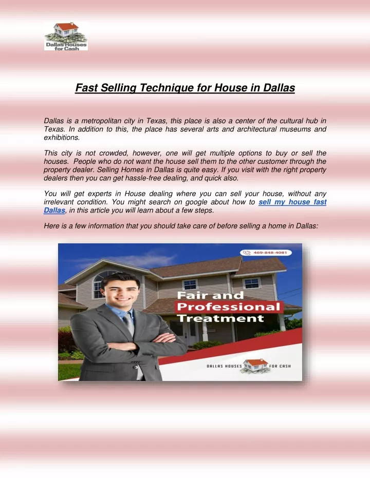 fast selling technique for house in dallas