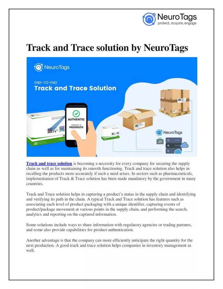track and trace solution by neurotags