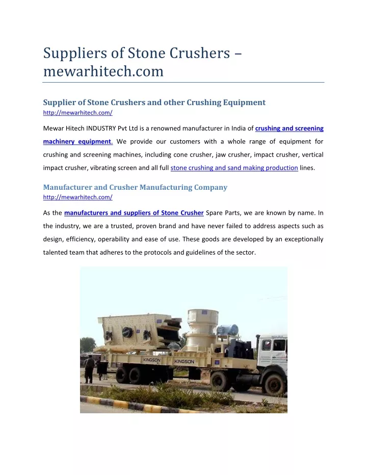 suppliers of stone crushers mewarhitech com