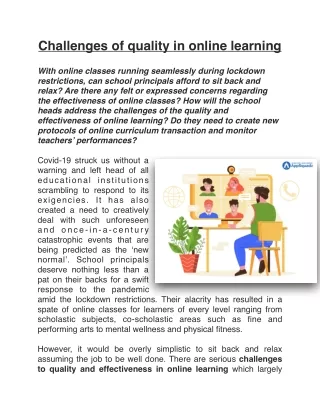 challenges of quality in online learning