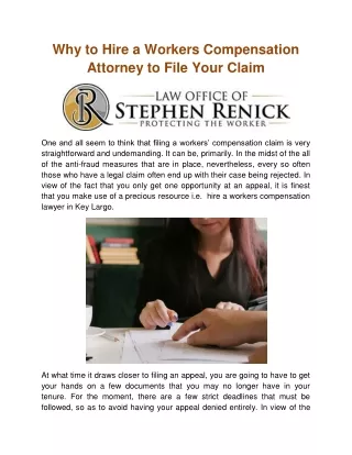 Why to Hire a Workers Compensation Attorney to File Your Claim