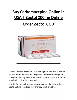 Buy Carbamazepine Online in USA | Zeptol 200mg Online | Order Zeptol COD