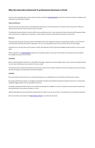 why hire hans berry electrical a professional