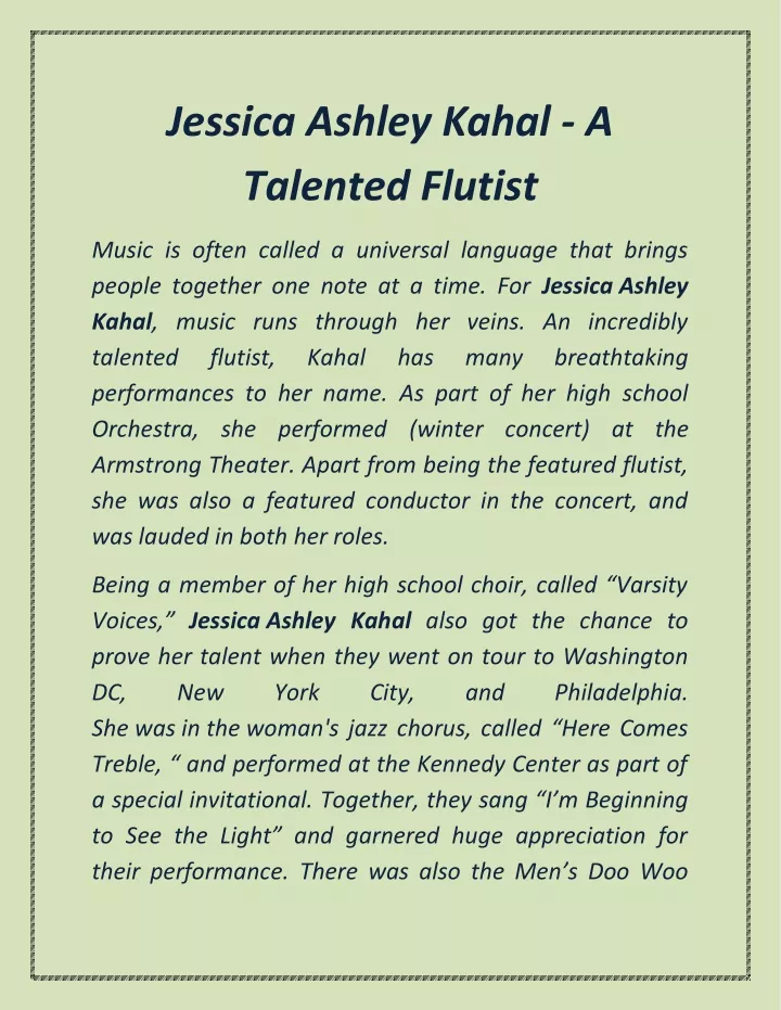 jessica ashley kahal a talented flutist