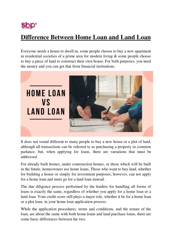 difference between home loan and land loan