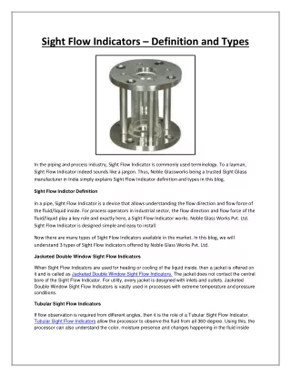 sight flow indicators definition and types
