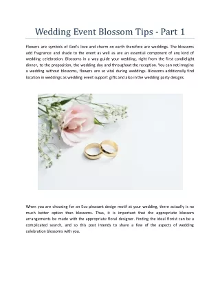 Wedding Event Blossom Tips - Part 1