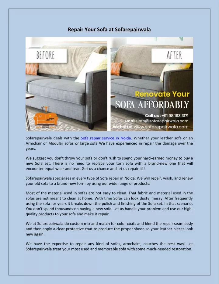 repair your sofa at sofarepairwala