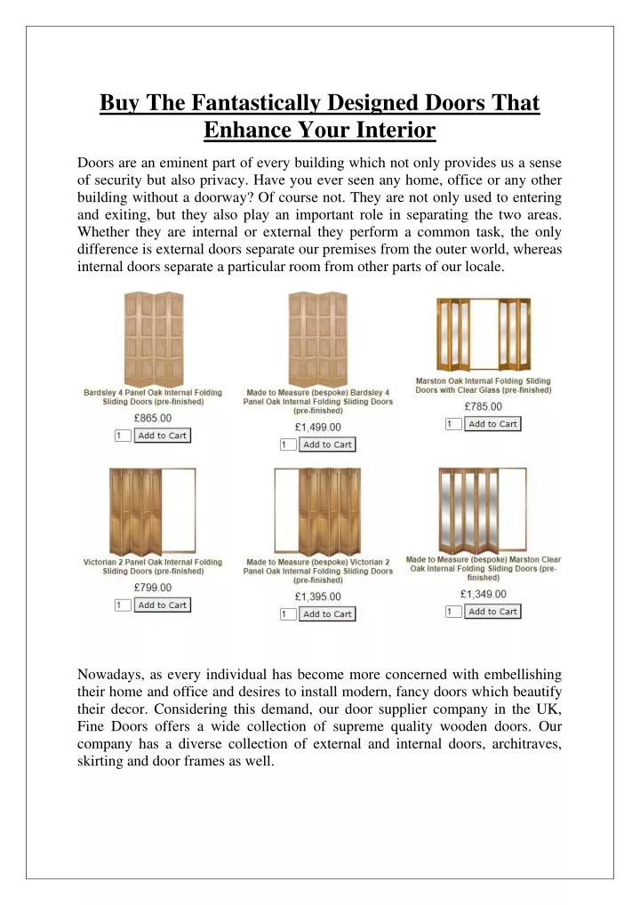 buy the fantastically designed doors that enhance