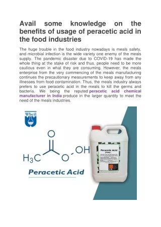avail benefits of usage of peracetic acid
