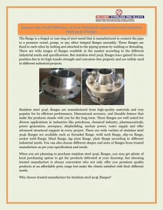 Improve the Work Efficiency of your Industrial Application with Stainless Steel 304L Flanges