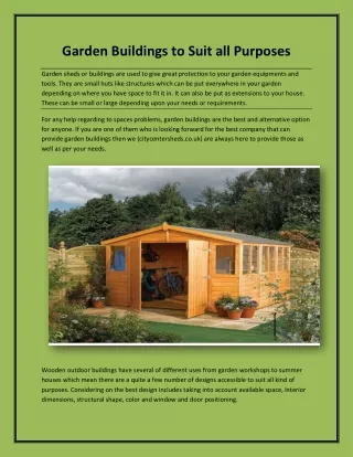 Garden Buildings to Suit all Purposes