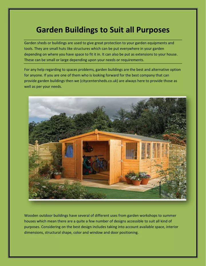 garden buildings to suit all purposes
