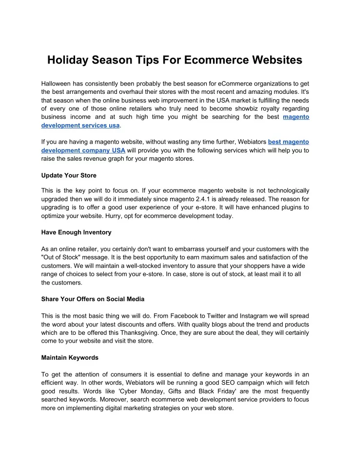 holiday season tips for ecommerce websites