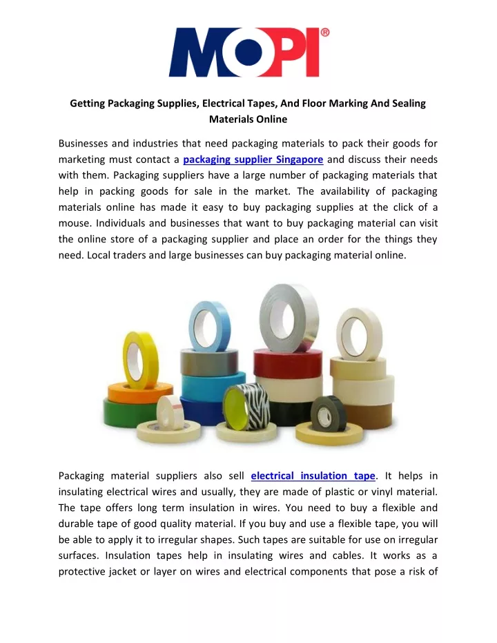 getting packaging supplies electrical tapes