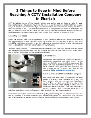 3 Things to Keep in Mind Before Reaching A CCTV Installation Company in Sharjah