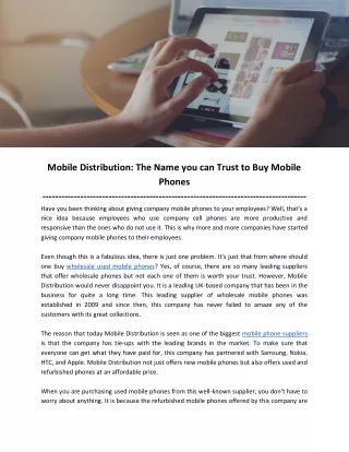 Mobile Distribution: The Name you can Trust to Buy Mobile Phones