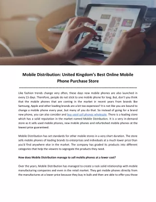 Mobile Distribution: United Kingdom’s Best Online Mobile Phone Purchase Store