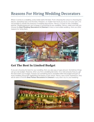 reasons for hiring wedding decorators